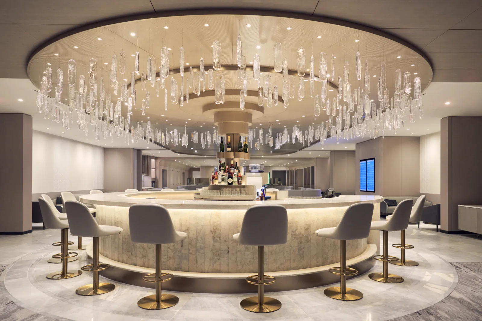 Chelsea Lounge at JFK, the flagship oneworld Emerald lounge operated by American.